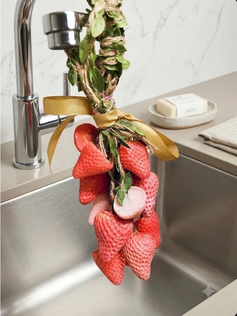 Hanging Decorative Strawberry Mini Soap Bunch - Pink/Red
